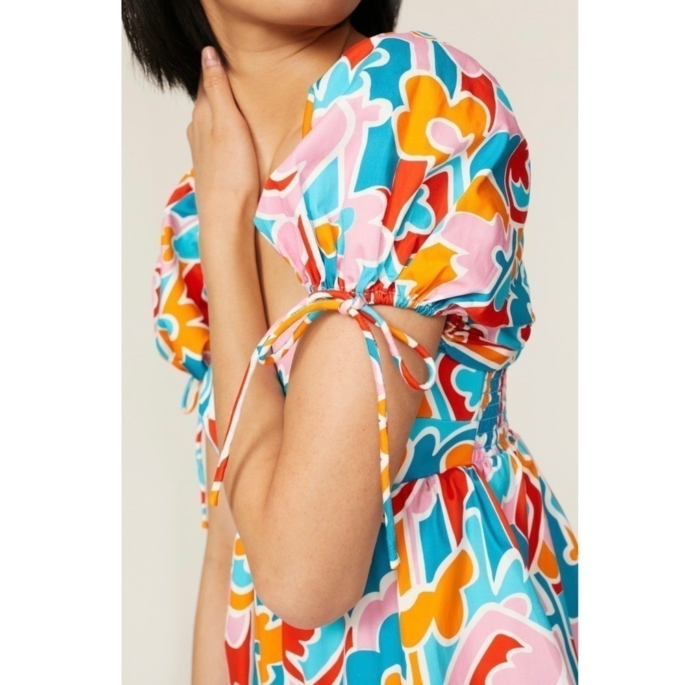 AMANDA UPRICHARD 90s Abstract Graphic Print Puff Short Sleeve Babydoll Dress L‎ - Picture 11 of 16